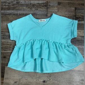 Charlotte Avery Girls Ribbed Peplum Top Aqua Size Youth Medium 8/10